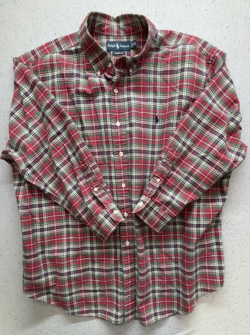 Polo Ralph Lauren Shirt XXL Classic Fit Red Green Plaid Button Down Mens LS